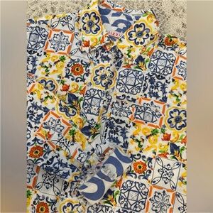 Tizzie Linen Blend Multicolored Button Up Blouse